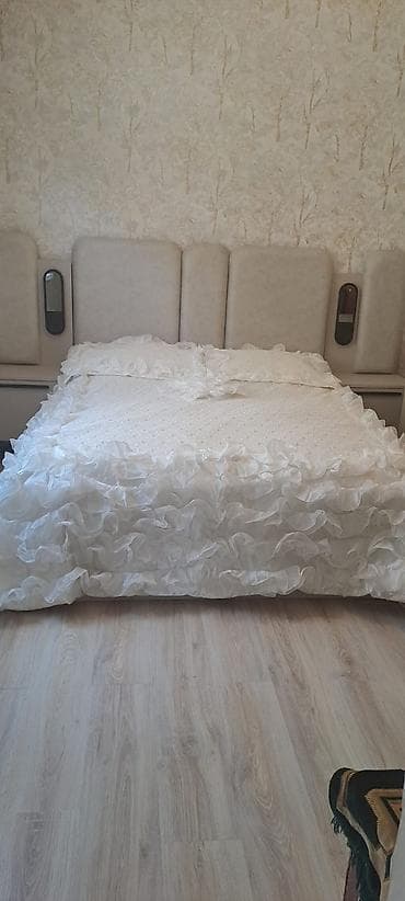 Покрывала: Ağ rəngli zərif yataq örtüyü dəsti - Material: şəffaf, yüngül və — 2