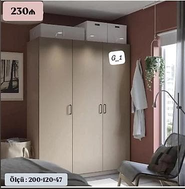 hamam ref: Üç qapılı geyim dolabı – G_1 modeli - Rəng: açıq bej - Ölçü: 200 × — 1