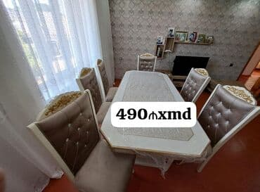 mərmər masa: Qonaq otağı üçün, Yeni, Açılmayan, Oval masa, 6 stul — 10