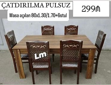 Masa dəsti MASA +6 STULL💥 Masa açılan : 80x1.30/1.70+6stul: 299₼ lalafo.az -da Masa dəsti MASA +6 STULL💥 Masa açılan : 80x1.30/1.70+6stul: 299₼