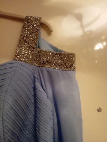 nişan donları 2023: Mavi rəngdə, uzun ziyafət/libas. - Model: Asimmetrik kəsimli, döş — 4