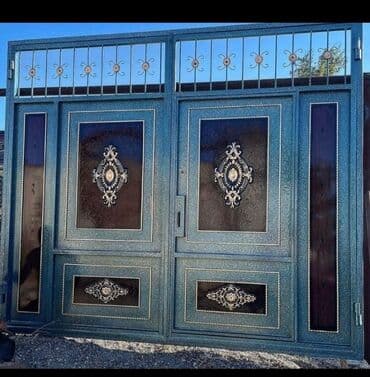 жер тошок: Железо Дворовые ворота, Распашные, 3 м, Механические, С дверью, цвет - Голубой, Нет кредита, Платная установка, Платная доставка — 24