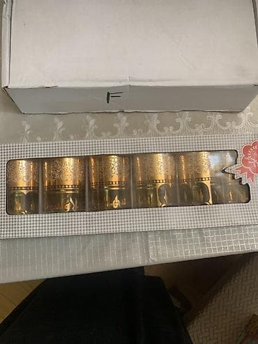 qab desti: Stəkanlar, rəng - Qızılı, Şüşə, 6 ədədli dəst, Yaponiya — 2
