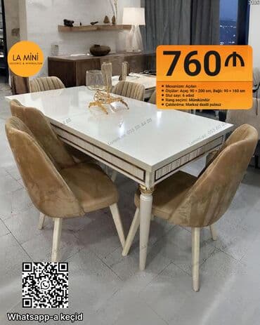 Qonaq otağı üçün, Açılan, Dördbucaq masa, 6 stul