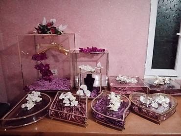 Toy/qız toyu üçün bəzəkli xonça dəsti - Şəffaf akril və şüşə