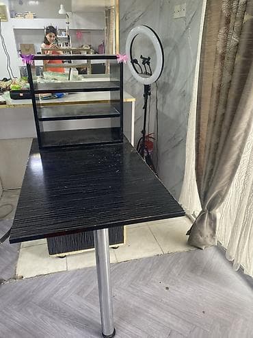 balaca stol: Düz masa, Siyirməli, Polkalı, Parlaq laminat, Kredit yoxdur — 2