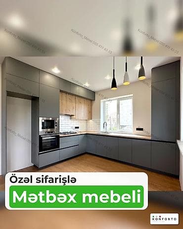 Özəl sifarişlə mətbəx mebeli - Dizayn: müasir, L-şəkilli planlama; — 1