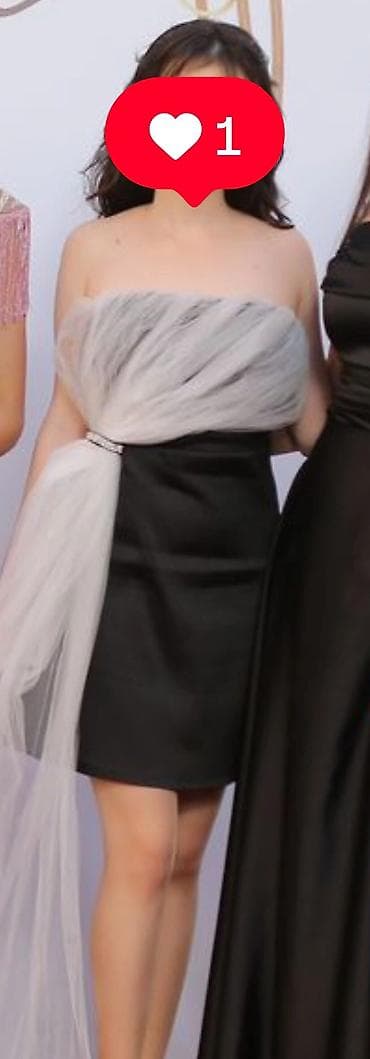 don: Qara kokteyl/gecə donu – straplez, qısa model - Rəng: əsas qara, üst — 2