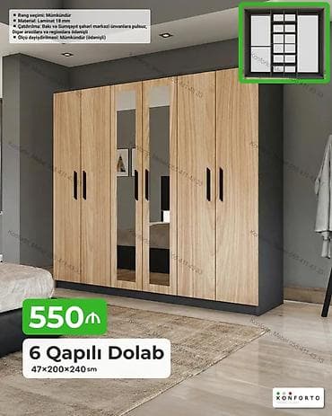 6 qapılı geyim dolabı – 47×200×240 sm - Material: 18 mm laminat - — 1