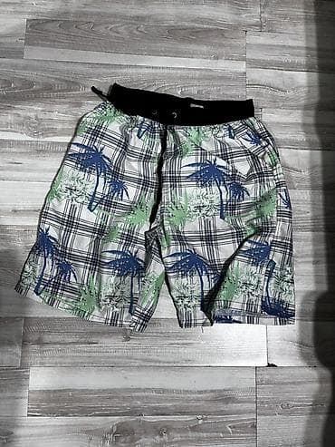 Kişi şortu – plaş və tropik naxışlı - Model: plaids (xətli) fon