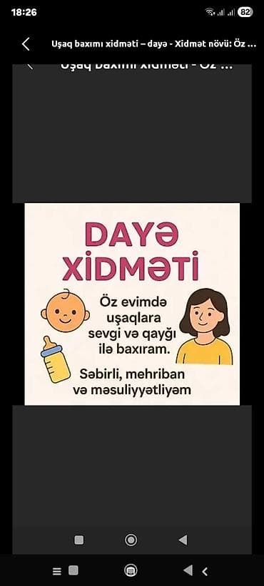 sumqayitda daye: Uşaq baxımı xidməti – dayə - Yer: Yeni Ramana - Xidmət növü: Uşaqlara — 2