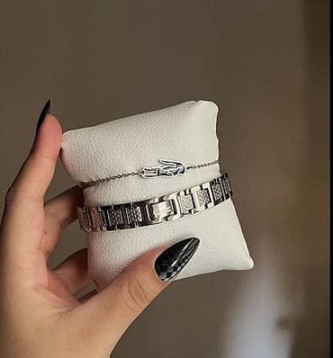 Свадебные платья и аксессуары: Gümüş rəngli iki ədəd lacoste biləklik dəsti. - Minimalist zəncir — 1