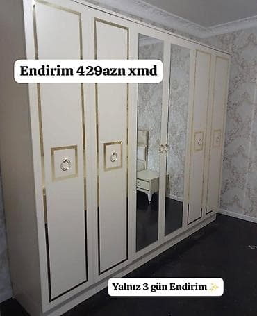 qapılat: Klassik dizaynlı 6 qapılı paltar dolabı - Rəng: krem, qızılı detallar — 1