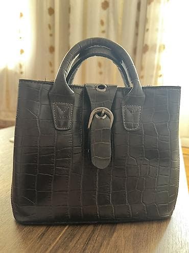 iş cantası: Qəhvəyi rəngli qadın əl çantası – krokodil fakturalı - Material: süni — 3