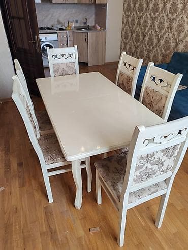 Qonaq otağı üçün, İşlənmiş, Açılan, Dördbucaq masa, 6 stul