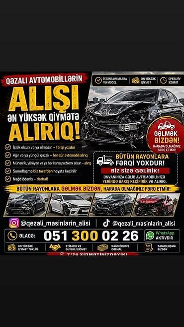 Xidmət: Qəzalı avtomobillərin alışı - İstənilən marka və model qəbul