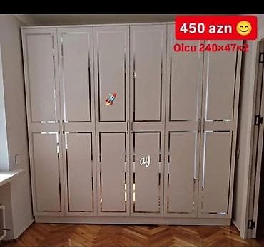Yeni, 6 qapı, Güzgülü, Ağ, Açılan, Düz dolab