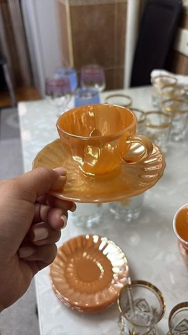 Qəhvə dəsti, rəng - Narıncı, Şüşə