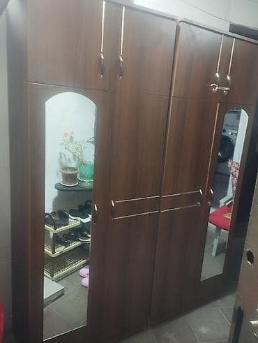 4 qapılı, Güzgülü, Qəhvəyi, Açılan, Düz dolab — 4