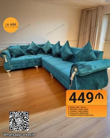 kreditle kunc divan: Künc divan, Açılan, Bazalı, Vеlur parça, Şəhərdaxili pulsuz çatdırılma — 1