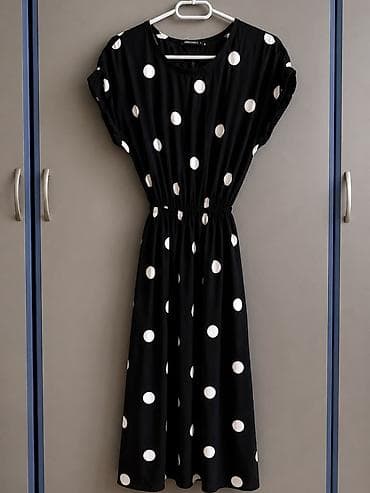 la parretto white: Qara rəngli, iri ağ xallı midi don - Dizayn: Klassik polka-dot — 1