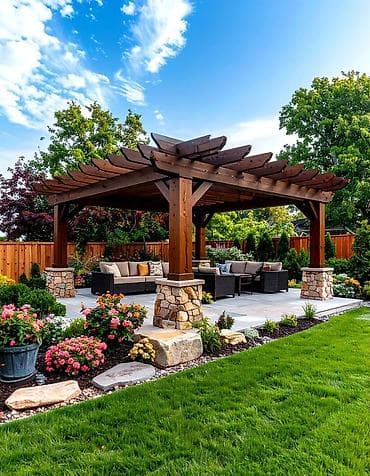 Açıq hava üçün taxta pergola – bağ və həyət məkanlarının kölgəli
