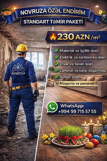 Sağlamlıq və gözəllik: 🏠 NOVRUZA ÖZƏL ENDİRİM – STANDART TƏMİR PAKETİ Evinizi tam peşəkar — 1