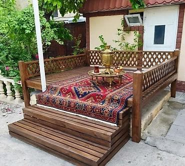 xalca modelleri: Açıq məkanda istirahət üçün taxta guşə/əyvan “taxt” platforması - — 1