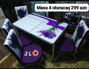 Mətbəx/dinə otağı üçün masa və 4 stul dəsti. Xüsusiyyətlər: - Dəst: 1
