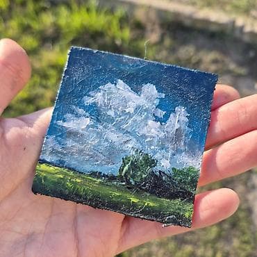 Miniatür akril boya tablo – açıq səma və çəmənlik mənzərəsi - lalafo.az -da Miniatür akril boya tablo – açıq səma və çəmənlik mənzərəsi -