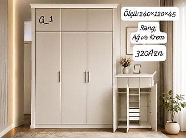 G_1 model paltar dolabı - Ölçü: 240×120×45 sm - Rəng: ağ və krem -