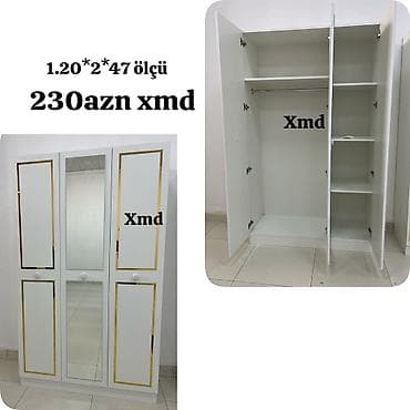 tek dolab: Ağ rəngli 3 qapılı geyim dolabı. Ölçü: 1.20 × 2 × 47 Qiymət: 230 AZN — 1