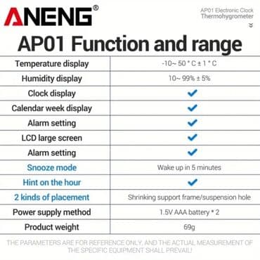 ağıllı şap: Termo-hiqrometr. Model: ANENG AP-01 Çox səhnəli termometr-hiqrometr — 6