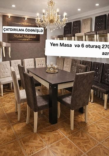 Qonaq otağı üçün, İşlənmiş, Kvadrat masa, 6 stul — 2