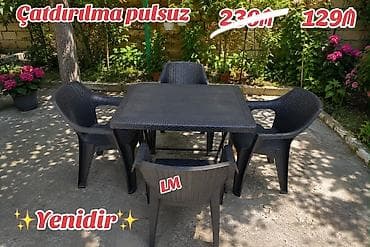 Yeni Plastik masa dəsti📌 Qatlanan masa+4STUL 📌 Qiymət: 129₼ — 1