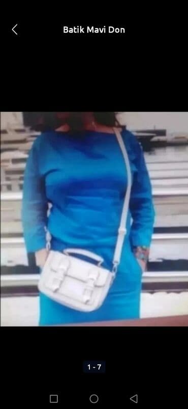 женские платья из замши: Batik mavi don - Rəng: canlı mavi - Model: bel hissəsi yığma — 4