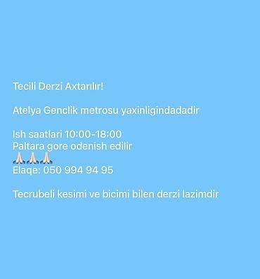 buraxılış paltarları b: Təcili dərzi axtarılır! - Atelye: Gənclik metrosunun yaxınlığında - — 1