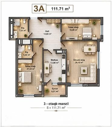 sumqayitda ipoteka evler 2022: 2 otaqlı, Yeni tikili, 77 kv. m — 2