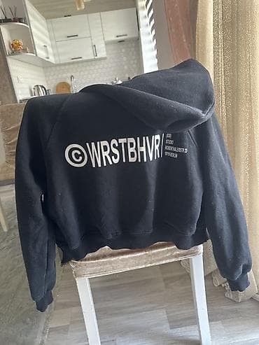 mini geyim: WRSTBHVR qara kapüşonlu zipli sweatshirt - Rəng: qara - Model: ön — 1