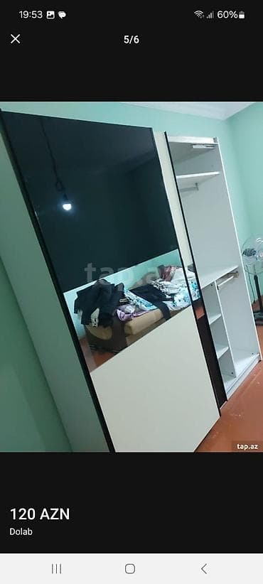 paltar dolab: 2 qapılı, Güzgülü, Ağ, Digər material, Kupe, Düz dolab — 5
