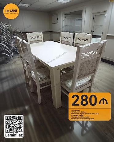Mətbəx üçün, Açılan, Dördbucaq masa, 6 stul