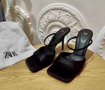 ZARA qadın sandaleti - Rəng: qara - Model: hündürdaban, nazik arxa