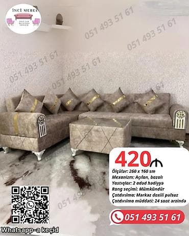 Künc divan dəsti - Ölçülər: 260 x 160 sm - Mexanizm: Açılan, bazalı -