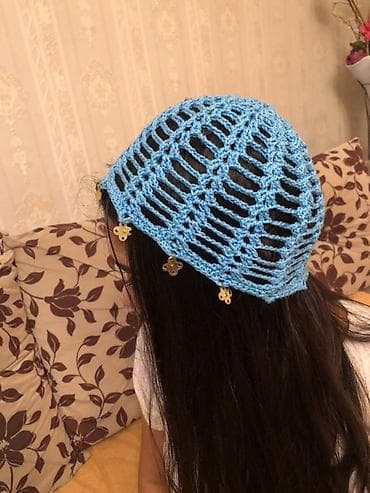 baş örtüsü: Əl işi krujeva saç örtüyü (şəbəkəli beret) - Material: yumşaq toxuma — 7