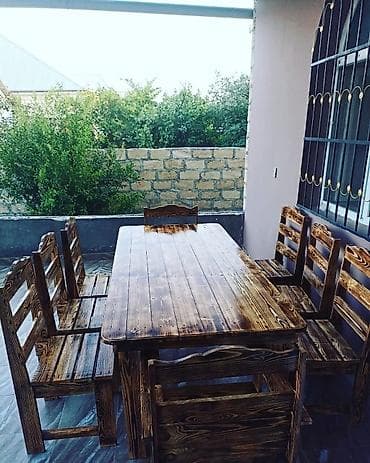 bag evi mebelleri: Yeni, Kvadrat masa, 10 stul, Açılmayan, Stullar ilə, Taxta, Azərbaycan — 6