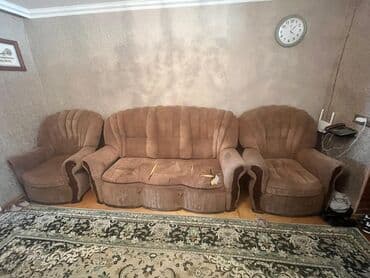 диван и 2 кресла мягкая мебель: Divan, İşlənmiş, Açılan, Bazalı, Parça, Çatdırılma yoxdur — 1