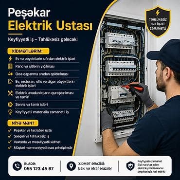 tikinti işləri: ⚡ PEŞƏKAR ELEKTRİK USTASI – KEYFİYYƏTLİ VƏ SƏLİQƏLİ XİDMƏT Elektrik — 1