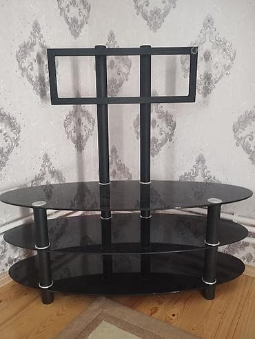 oval masa: Düz TV altlığı, Polkalı, Şüşəli — 2