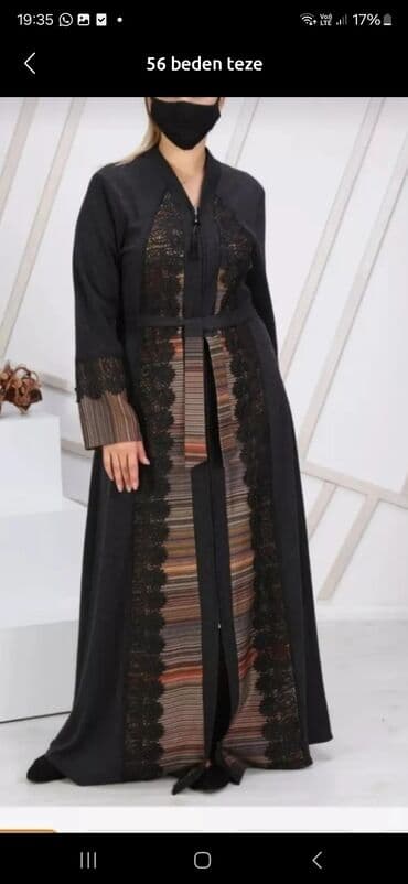 cins pencekler instagram: Qadın üçün uzun üst geyim/abaya - Ölçü: 56 (teze) - Rəng: qara əsas — 1