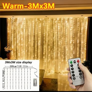 3x3 m Pərdə İşıqları – uzaqdan idarəetməli LED işıq şəlaləsi